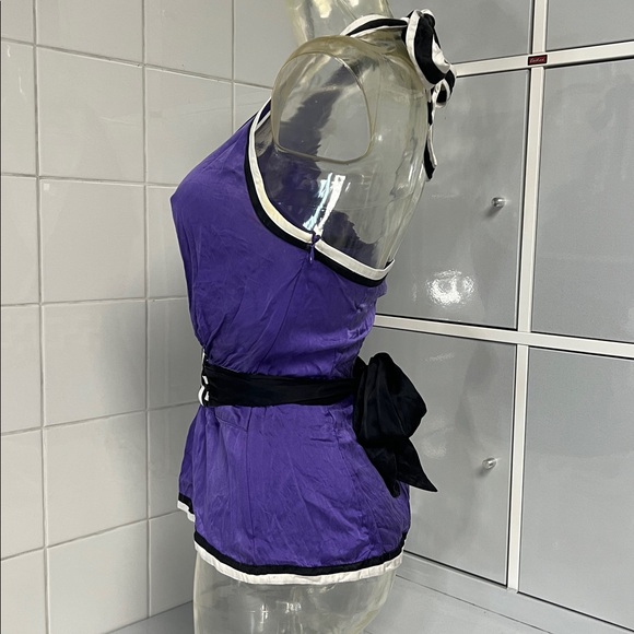 Bebe 2008 Silky Purple Peplum Deep Plunge Halter XS - Picture 8 of 16